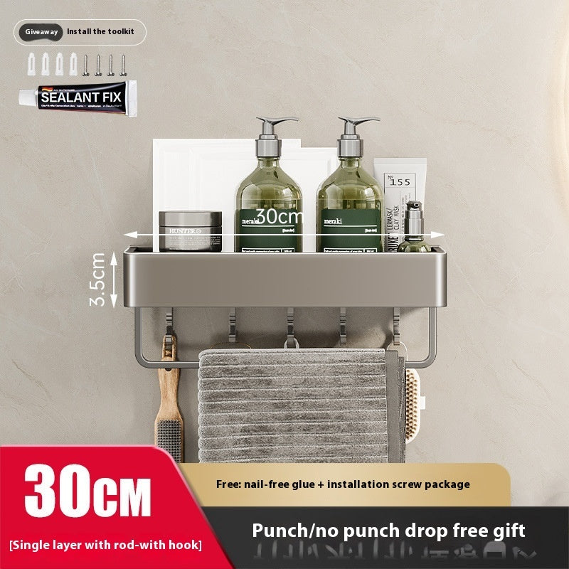 Punch-Free Bathroom Storage Rack – Wall-Mounted, Aluminum Alloy Design