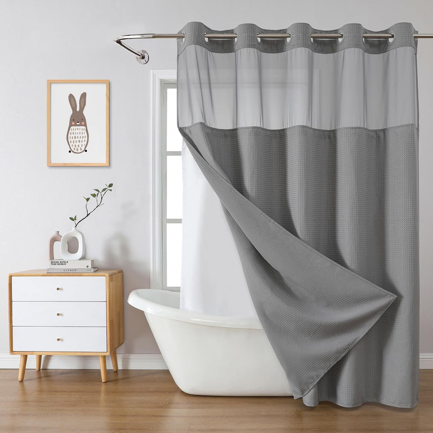 Double Layer Big Buckle Waffle Solid Color & Plain Large Ring Shower Curtain