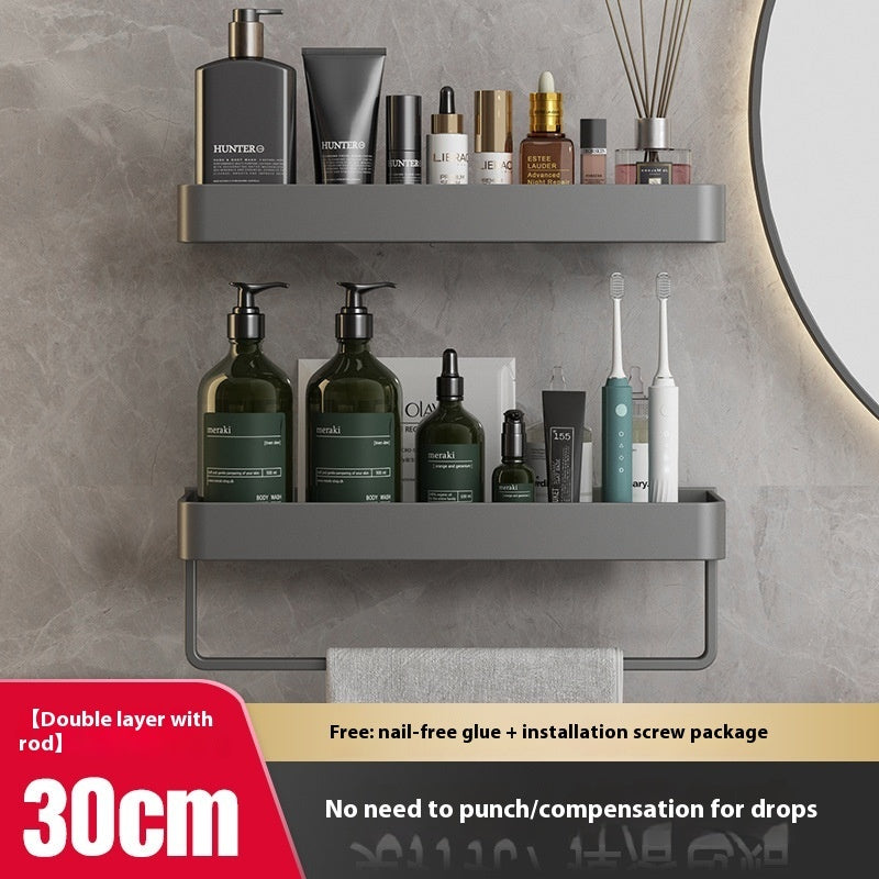 Punch-Free Bathroom Storage Rack – Wall-Mounted, Aluminum Alloy Design