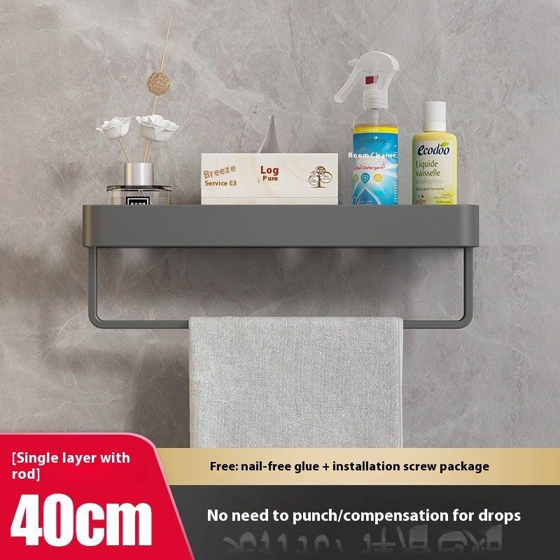 Punch-Free Bathroom Storage Rack – Wall-Mounted, Aluminum Alloy Design