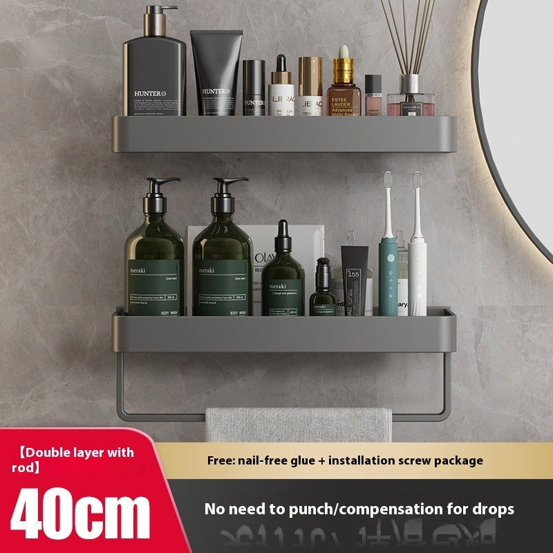 Punch-Free Bathroom Storage Rack – Wall-Mounted, Aluminum Alloy Design