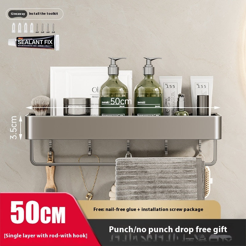 Punch-Free Bathroom Storage Rack – Wall-Mounted, Aluminum Alloy Design