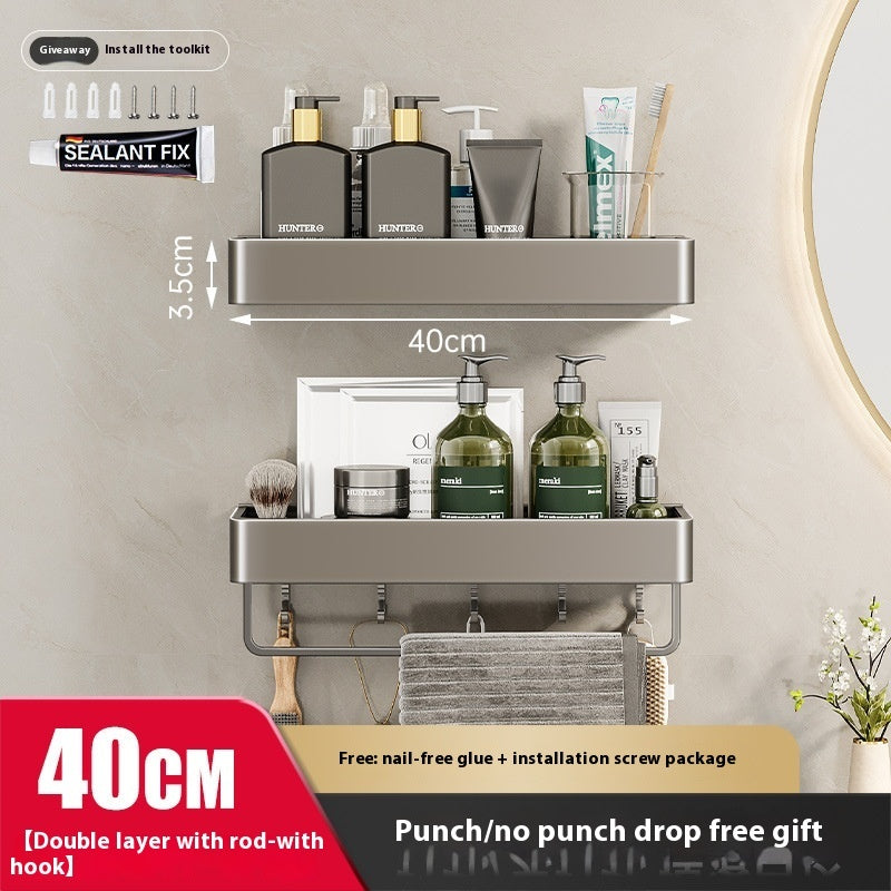 Punch-Free Bathroom Storage Rack – Wall-Mounted, Aluminum Alloy Design