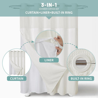Double Layer Big Buckle Waffle Solid Color & Plain Large Ring Shower Curtain