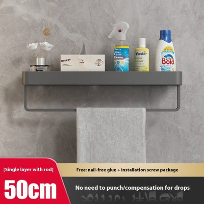 Punch-Free Bathroom Storage Rack – Wall-Mounted, Aluminum Alloy Design