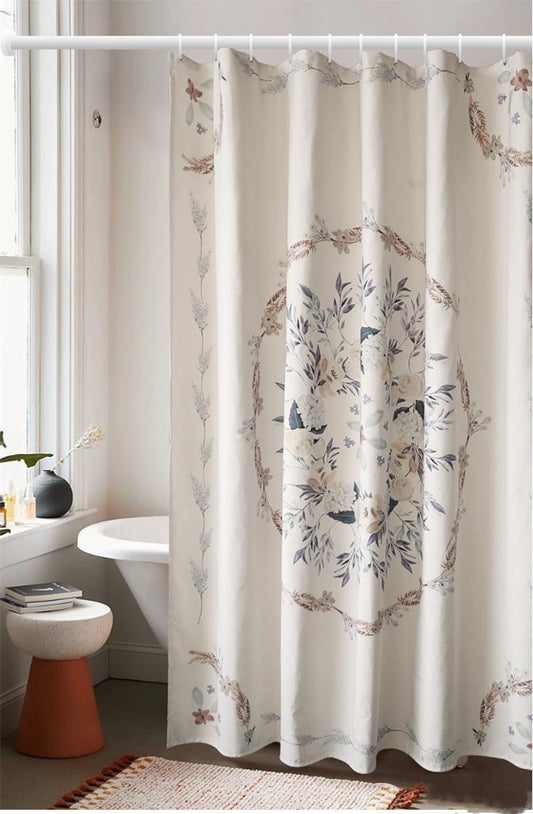 Thickened Free-Punching Polyester Shower Partition Curtain – Floral Pattern, Anti-Mold