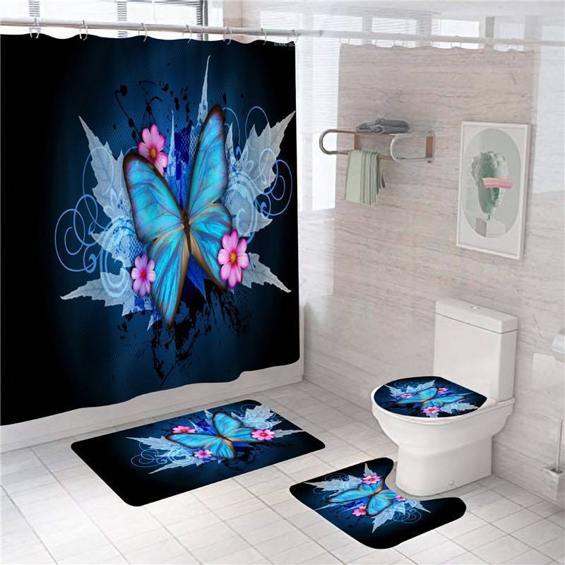 Polyester 3d Printed Shower Curtain Four-piece Set