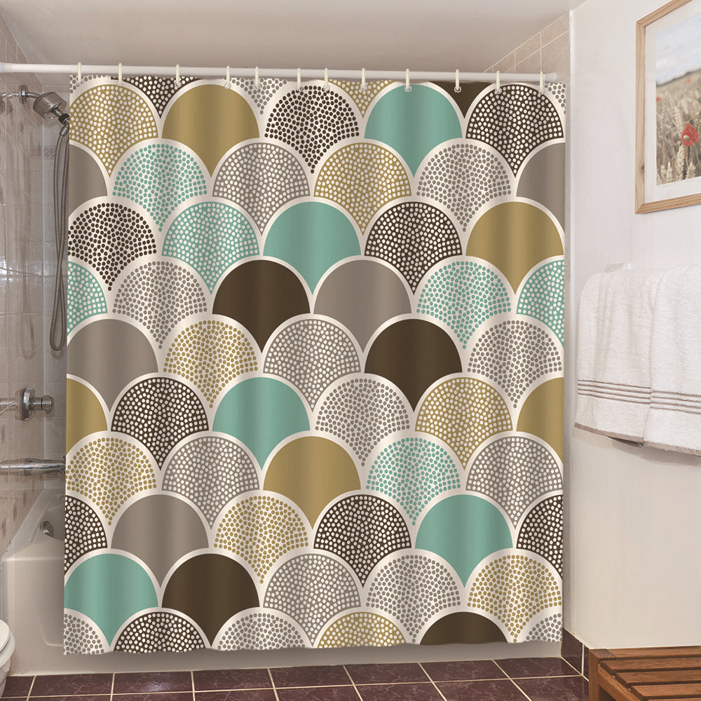 Geometric Tile Color Block Shower Curtain Set