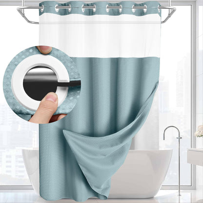 Double Layer Big Buckle Waffle Solid Color & Plain Large Ring Shower Curtain
