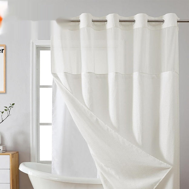 Double Layer Big Buckle Waffle Solid Color & Plain Large Ring Shower Curtain