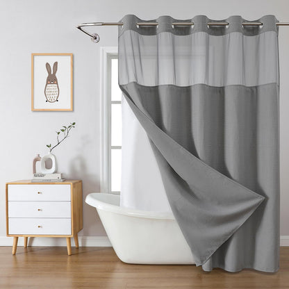 Double Layer Big Buckle Waffle Solid Color & Plain Large Ring Shower Curtain