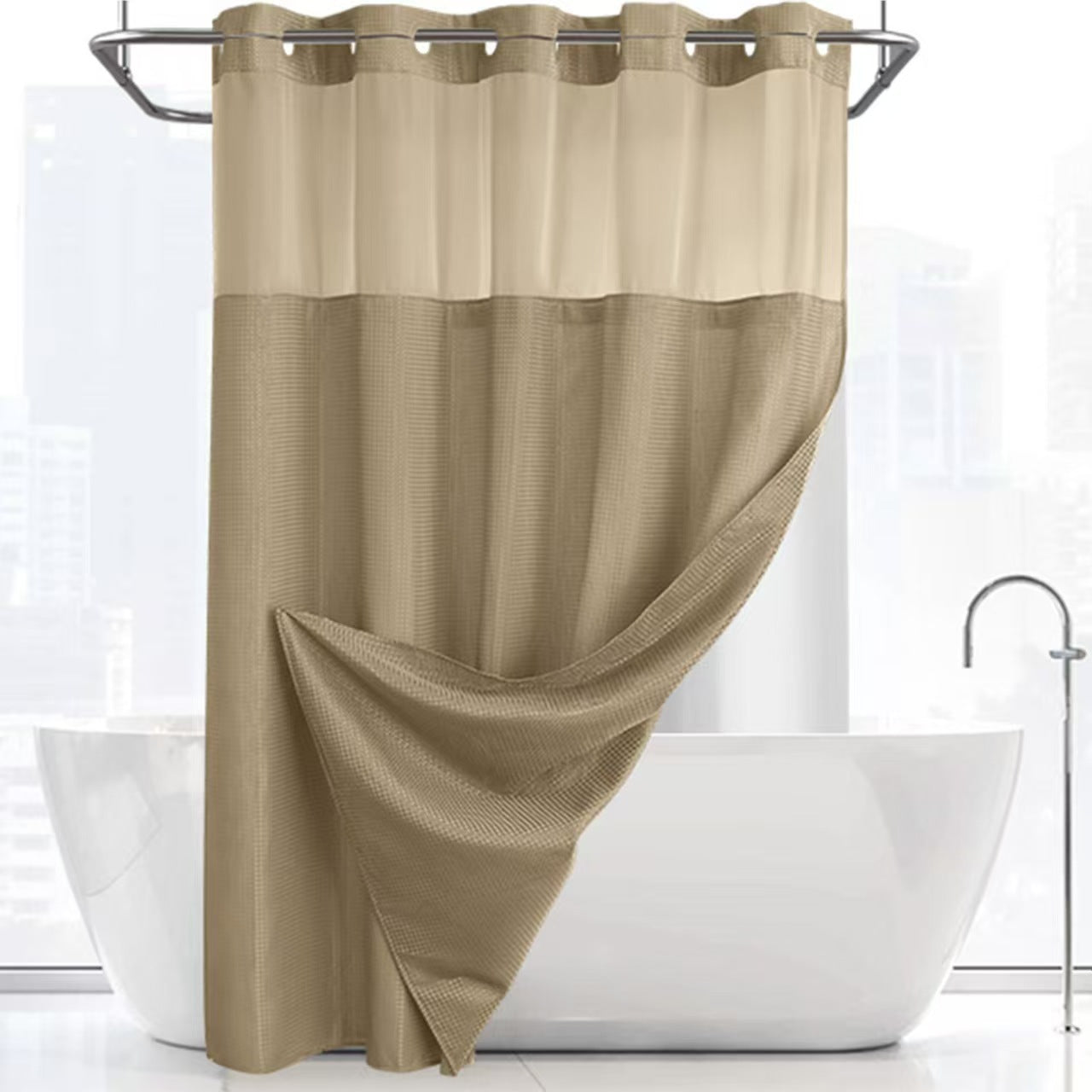Double Layer Big Buckle Waffle Solid Color & Plain Large Ring Shower Curtain