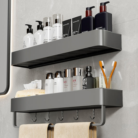 Punch-Free Bathroom Storage Rack – Wall-Mounted, Aluminum Alloy Design