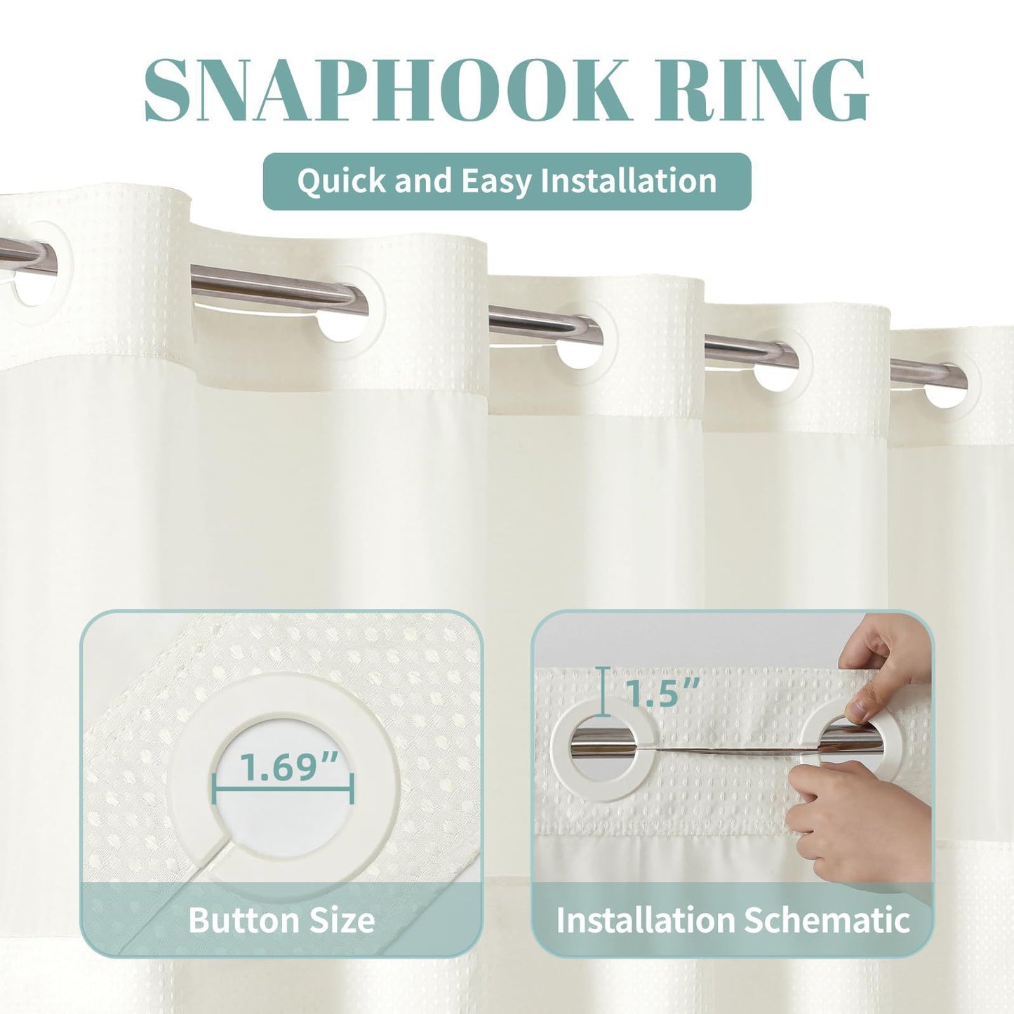 Double Layer Big Buckle Waffle Solid Color & Plain Large Ring Shower Curtain