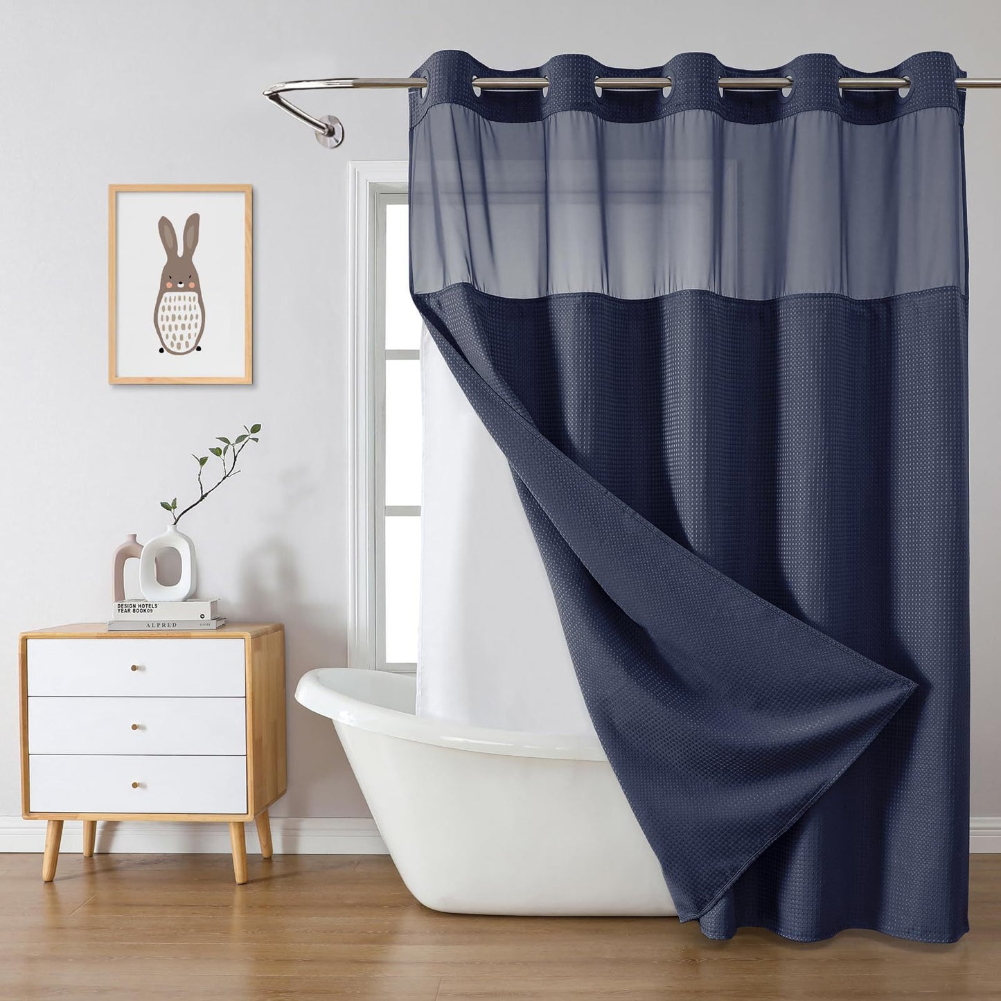 Double Layer Big Buckle Waffle Solid Color & Plain Large Ring Shower Curtain
