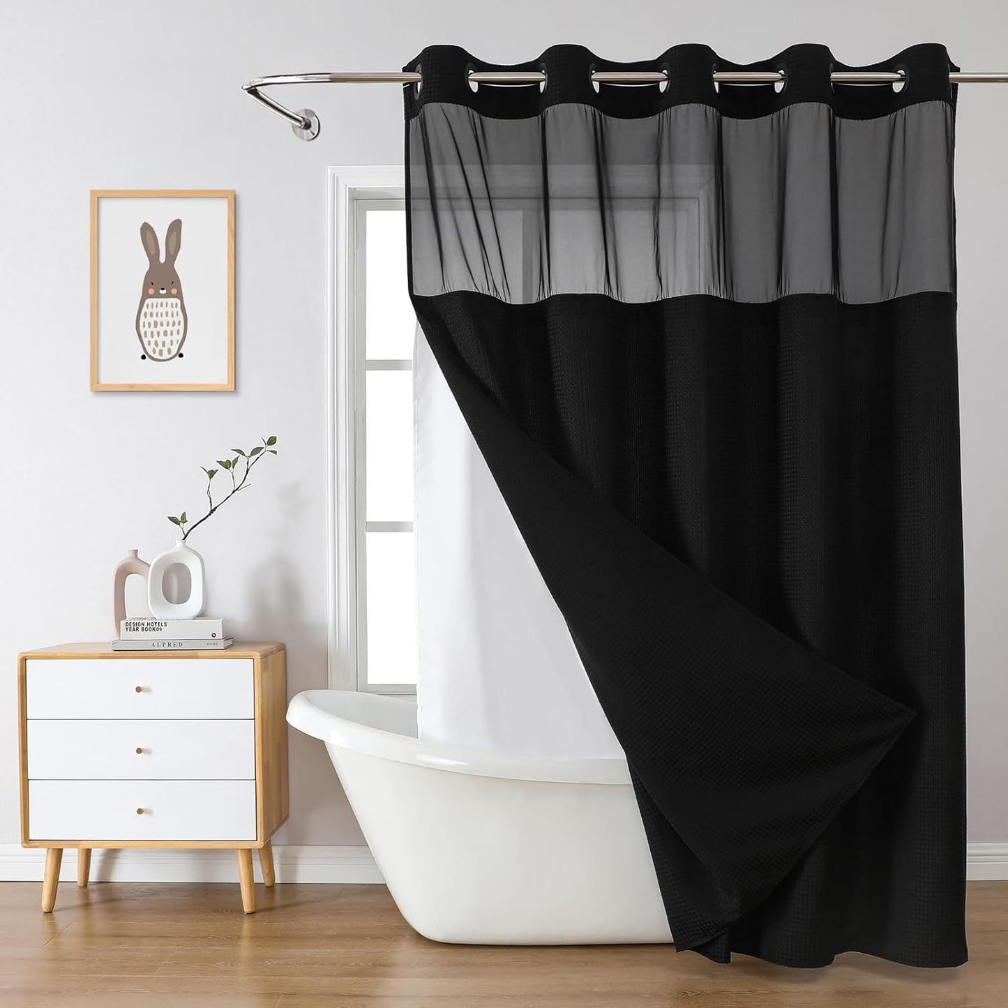 Double Layer Big Buckle Waffle Solid Color & Plain Large Ring Shower Curtain