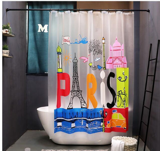 Cartoon-Printed Thickened Bathroom Shower Curtain – Mildew-Proof EVA Material