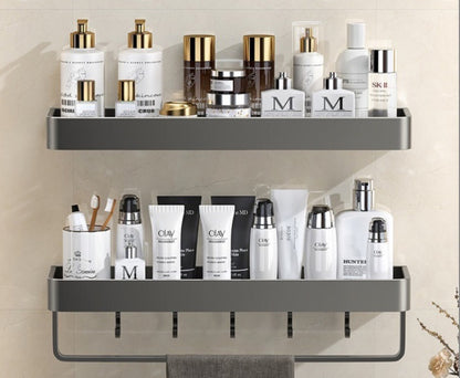 Punch-Free Bathroom Storage Rack – Wall-Mounted, Aluminum Alloy Design