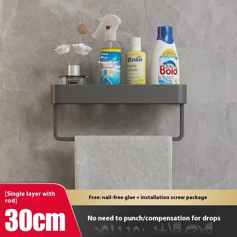 Punch-Free Bathroom Storage Rack – Wall-Mounted, Aluminum Alloy Design