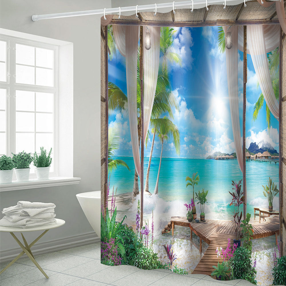 Geometric Tile Color Block Shower Curtain Set