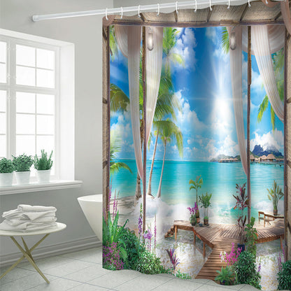 Geometric Tile Color Block Shower Curtain Set