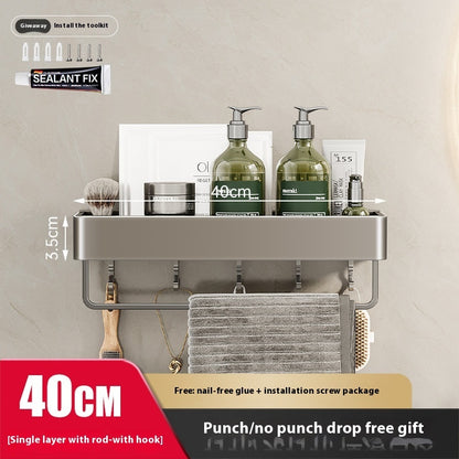 Punch-Free Bathroom Storage Rack – Wall-Mounted, Aluminum Alloy Design