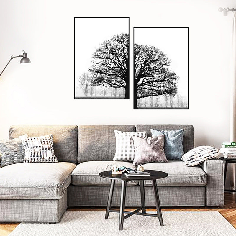 Black & White Winter Trees Canvas Print – Modern Minimalist Wall Art for Serene Spaces