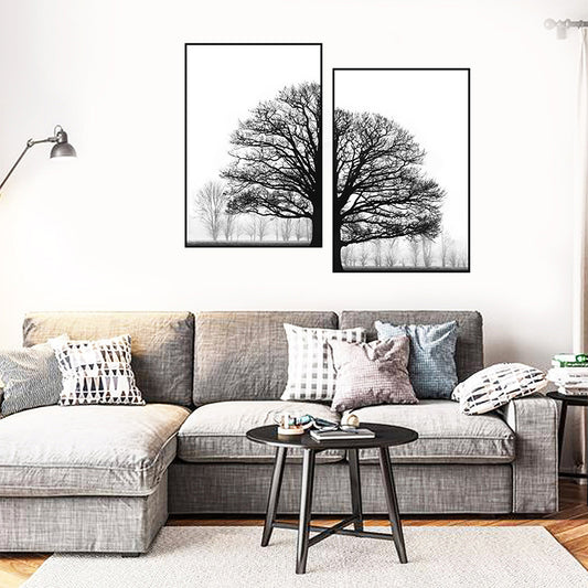 Black & White Winter Trees Canvas Print – Modern Minimalist Wall Art for Serene Spaces
