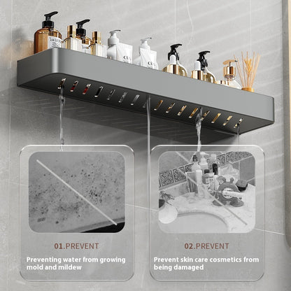 Punch-Free Bathroom Storage Rack – Wall-Mounted, Aluminum Alloy Design