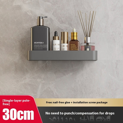 Punch-Free Bathroom Storage Rack – Wall-Mounted, Aluminum Alloy Design