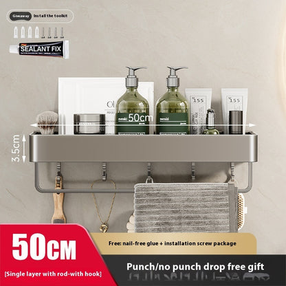 Punch-Free Bathroom Storage Rack – Wall-Mounted, Aluminum Alloy Design