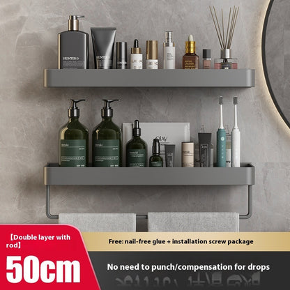 Punch-Free Bathroom Storage Rack – Wall-Mounted, Aluminum Alloy Design