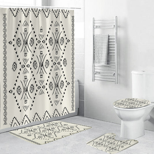 Black and White Patterned Waterproof Polyester Shower Curtain – Green-Inspired Bohemian Designs